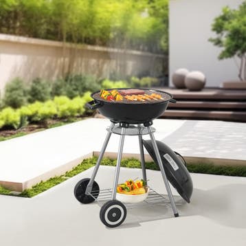 Houtskool BBQ Apricena rond met deksel 80x49x47 cm zwart cas, Verzenden, Nieuw