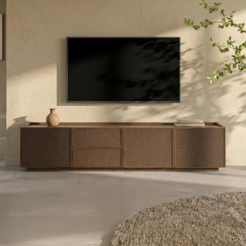 *WOONWINKEL* Walnoot Tv-meubel Met Stoffen Deuren 180 Cm, Verzenden, Nieuw
