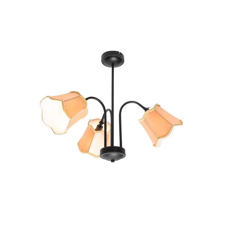 Klassieke plafondlamp zwart met lampenkap goud 3-lichts -, Huis en Inrichting, Lampen | Plafondlampen, Nieuw, Stof, Verzenden