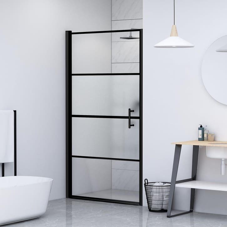 vidaXL Douchedeur halfmat 100x178 cm gehard glas zwart, Doe-het-zelf en Verbouw, Sanitair, Nieuw, Verzenden