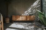 tv meubels vintage stijl | Massief mangohout en natuursteen, 150 tot 200 cm, Nieuw, Ophalen of Verzenden, Minder dan 100 cm