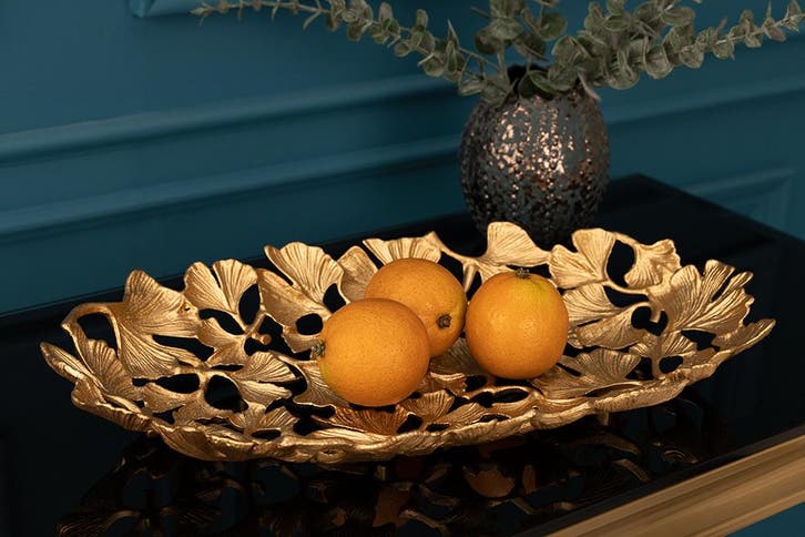 Decoratieve kom GINKGO LEAFS 40cm goud handgemaakt metaal -, Huis en Inrichting, Woonaccessoires | Vazen, Ophalen of Verzenden