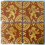 Tegel - 4 stuks eind 16e eeuwse Vloertegels - 1550-1600, Antiek en Kunst