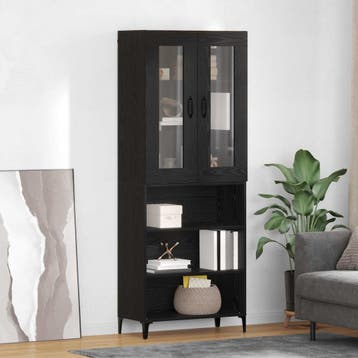vidaXL Highboard Zwart Eiken 69,5 x 34 x 180 cm Bewerkt hout, Huis en Inrichting, Kasten | Buffetkasten, Minder dan 50 cm, Verzenden