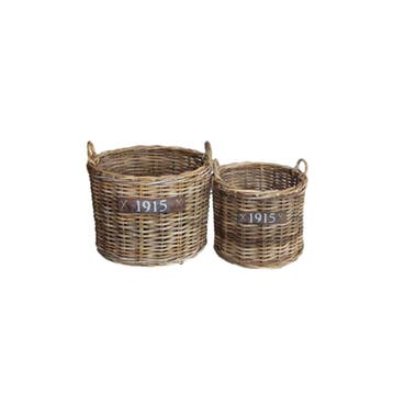 Haardmand Rotan grijs met wielen d60h48 set van 2, Ophalen of Verzenden, Nieuw