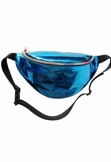 KIMU® Grote Heuptas Blauw Tas Tasje Heuptasje Metallic Glitt, Ophalen of Verzenden, Nieuw, Blauw, Overige typen