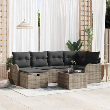 vidaXL Tuin Sofa Set 7 st Poly riet, Verzenden, Nieuw, Rotan, 7 zitplaatsen