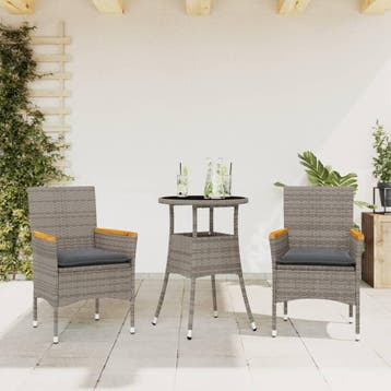 vidaXL 3-delige Tuinset met kussens poly rattan en glas, Verzenden, Nieuw, 2 zitplaatsen, Tuinset