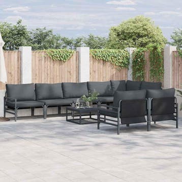 vidaXL Tuinbankenset 8 st Zwart Staal, Verzenden, Nieuw, Rvs, 8 zitplaatsen