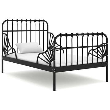 vidaXL Bedframe verlengbaar metaal zwart 80x130/200 cm, Eenpersoons, Verzenden, Zwart, Nieuw