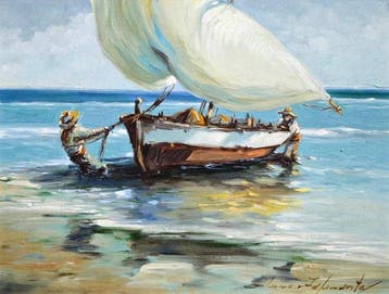 Colomer Talamantes (XX) - Pêcheurs sur la côte, Antiek en Kunst