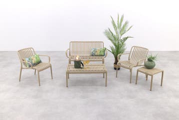 Stripe stoel-bank loungeset Taupe 4-delig, Tuin en Terras, Verzenden, Nieuw, Kunststof, Loungeset