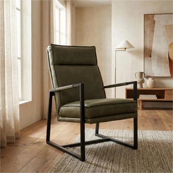 Leren fauteuil Square - Granada Moss (olijf/groen), Nieuw, Ophalen of Verzenden, 50 tot 75 cm, Industrieel, Modern