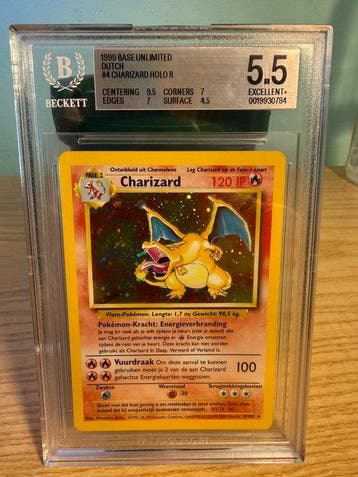 Pokémon Graded card - Charizard Holo - Beckett 5.5 - WOTC -, Nieuw