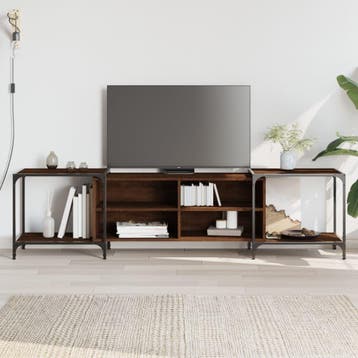 vidaXL Tv-meubel 203x37x50 cm bewerkt hout bruin eikenkleur, Verzenden, Nieuw, 200 cm of meer, Minder dan 100 cm