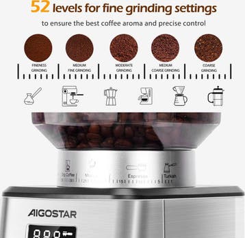 Koffiemolen elektrisch - Koffiemaler - 180W - Zilver - Aigos, Verzenden, Zo goed als nieuw