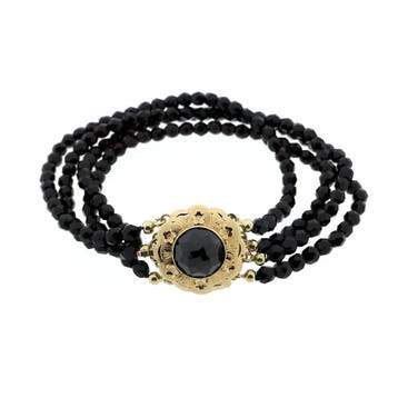Glaskralen armband met gouden slot (Schakelarmband), Ophalen of Verzenden, Gebruikt, Goud, Goud