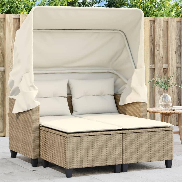vidaXL Tuinbank 2-zits met luifel en voetenbanken poly, Tuin en Terras, Tuinsets en Loungesets, Nieuw, Verzenden