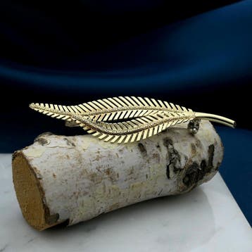 Vintage gouden veer broche, Ophalen of Verzenden, Gebruikt, Goud, Goud