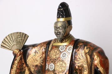 Okina — antieke Takaoka-doki bronzen Noh-deitiefiguur -