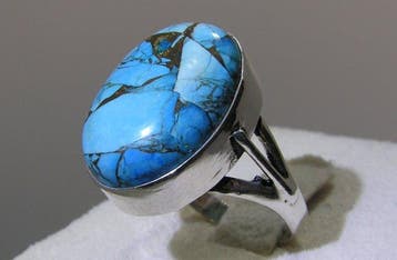 Turquoise ring - Hoogte: 26 mm - Breedte: 19 mm- 4.6 g - (1)
