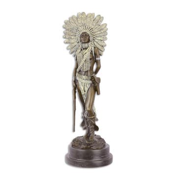 Bronzen beeld van een Indiaanse vrouw met geweer (Interieur), Verzenden, Nieuw