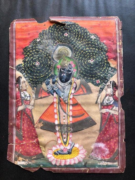 Krishna met twee Gopis onder de Kadamba-boom - India - late, Antiek en Kunst, Kunst | Niet-Westerse kunst