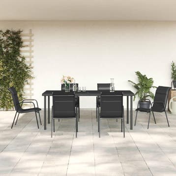 vidaXL 7-delige Tuinset textileen en staal zwart, Verzenden, 6 zitplaatsen, Nieuw, Rvs