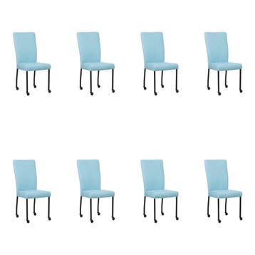 Set van 8 Leren eetkamerstoelen Deal - Toledo Sky Blue, Ophalen of Verzenden, Nieuw, Leer