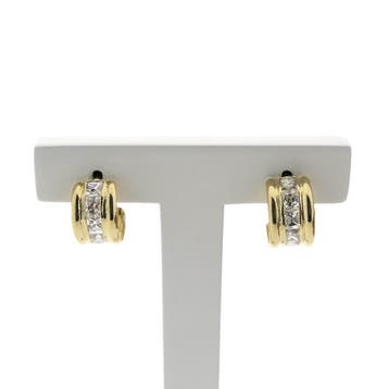 Gouden half ronde Alliance oorstekers met zirconia, Gebruikt, Ophalen of Verzenden, Met edelsteen, Goud