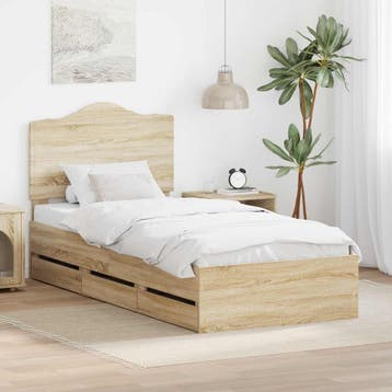 vidaXL Bedframe met lade Sonoma Eiken 100 x 200 cm, Eenpersoons, Bruin, Verzenden, Nieuw