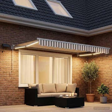 vidaXL Handbediende luifel met LEDs Lichtgrijs en wit., Verzenden, Nieuw