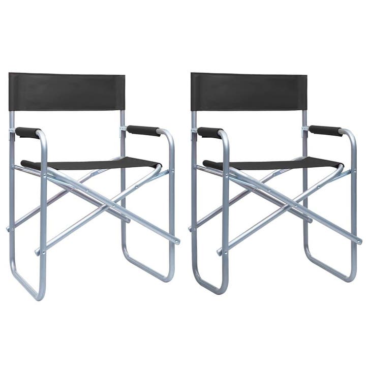 vidaXL Regisseursstoelen 2 st staal zwart, Tuin en Terras, Tuinstoelen, Nieuw, Metaal, Verzenden