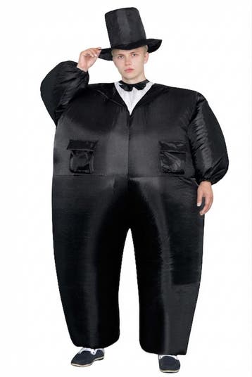 KIMU® Opblaas Kostuum Showmaster Zwart Opblaasbaar pak Showm, Carnaval, Nieuw, Overige maten, Ophalen of Verzenden