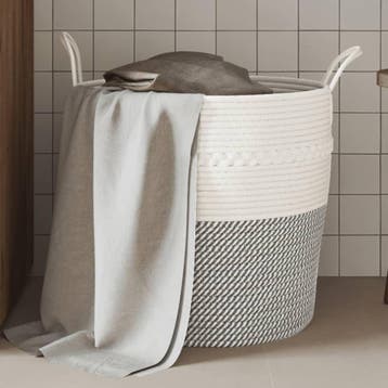 vidaXL Opbergmand Ø 43x38 cm katoen grijs en wit, Verzenden, Nieuw