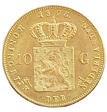 Gouden 10 gulden Willem III 1875, Koning Willem III, Verzenden, Goud, Losse munt