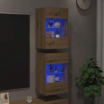 vidaXL Wandkasten met LED-verlichting voor tv 2 st, Verzenden, Nieuw, Overige houtsoorten