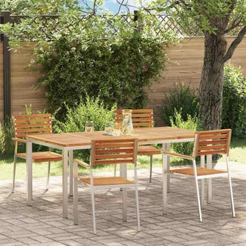 vidaXL Tuin eettafelset 5 st Massief acaciahout en roestvrij, Verzenden, Nieuw, 5 zitplaatsen