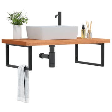 vidaXL Badkamer wandschap staal en massief beukenhout, Verzenden, Nieuw