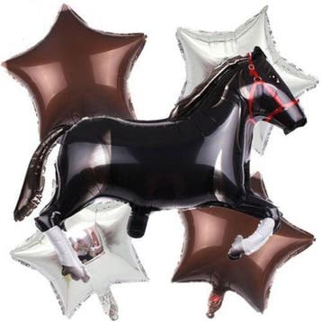 5-delige paarden ballonnen set Black Horse with Stars, Verzenden, Nieuw, Overige soorten