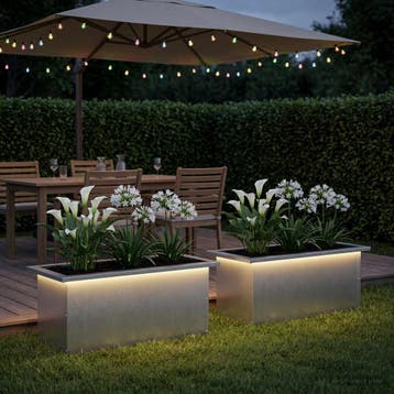 vidaXL Plantenbak met led 2 st zilver 30 x 60 x 30 cm, Verzenden, Nieuw, Metaal, 60 tot 100 cm