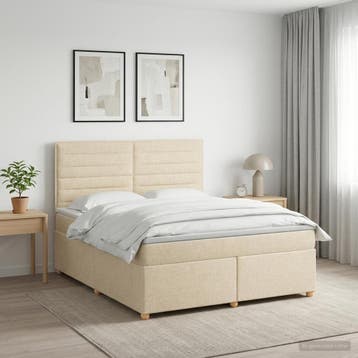 vidaXL Boxspringbed met matras Crèmekleurig 140 x 200 cm, Verzenden, Nieuw, Tweepersoons, Crème