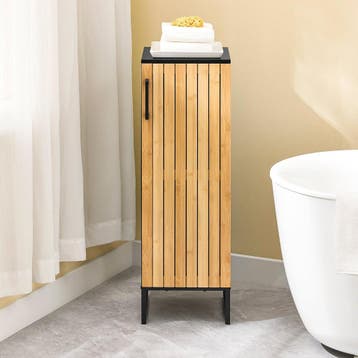 2dekans | sobuy Smalle badkamerkast - 30x30x90 cm – bamboe &, Ophalen of Verzenden, Zo goed als nieuw