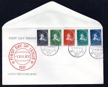 Nederland 1937 - Kinderzegels op Sluis cover met 1e dag, Gestempeld