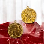 Metalen vintage munt bedel, antiek goud kleur, afm. 35 x..., Ophalen of Verzenden, Nieuw, Kraal