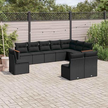 vidaXL Patio Sofa Set 10-zits Black, Verzenden, Nieuw