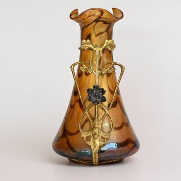 Loetz - Vaas - glas, messing - Jugendstil, Antiek en Kunst