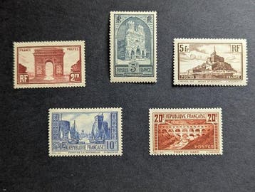 Frankrijk 1929/1931 - Geheel van de vijf sites en monumenten, Gestempeld