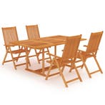 vidaXL 5-delige Tuinset massief teakhout, Tuin en Terras, 4 zitplaatsen, Verzenden, Nieuw, Tuinset