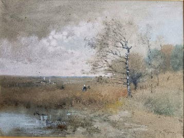 Federico Rossano (1835-1912) - Campagna francese con figure, Antiek en Kunst